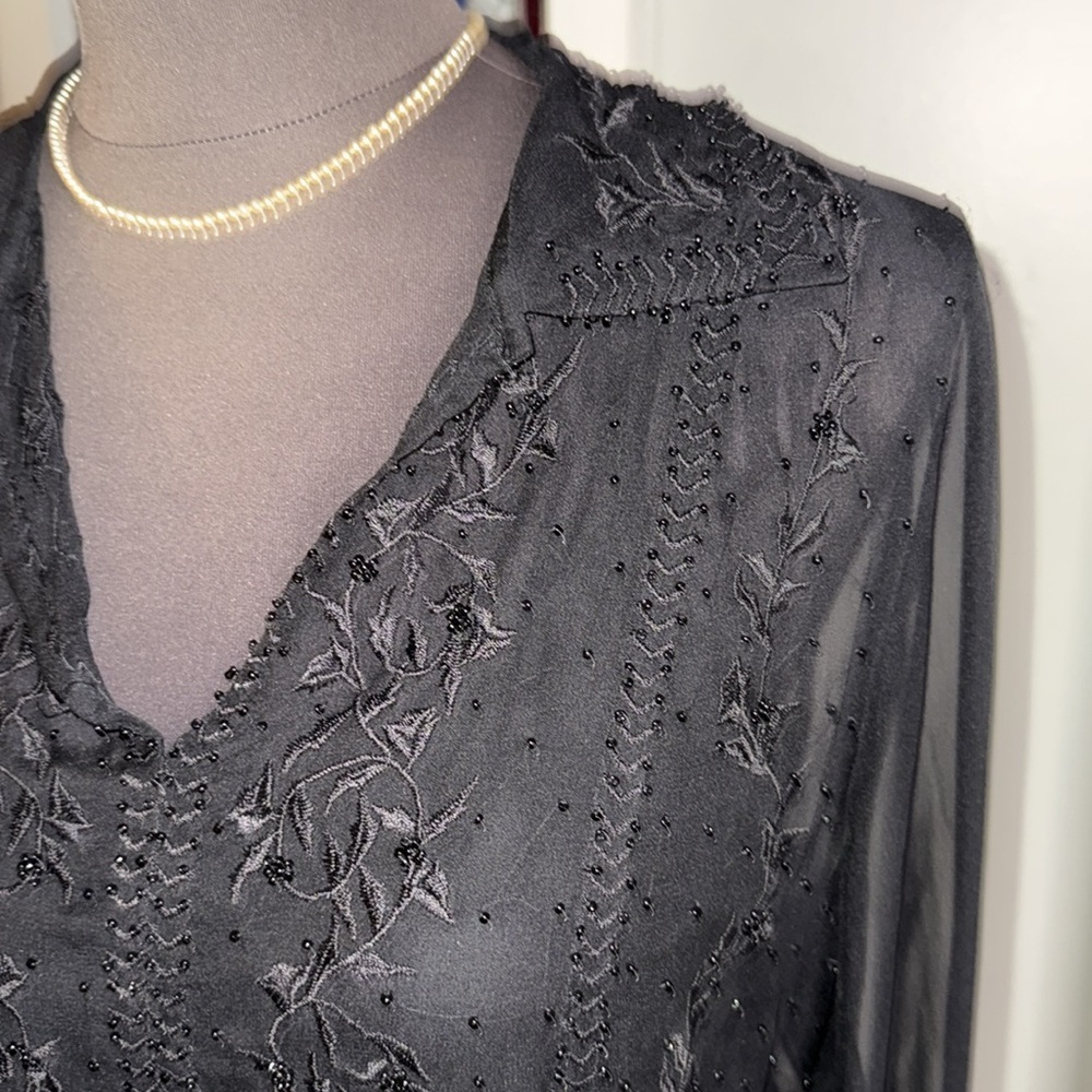 iCe Vintage 90’s Mesh Silk Beaded & Embroidered Long Sleeve Blouse - Picture 3 of 8